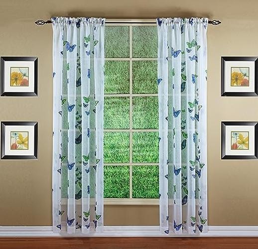 Butterflies Print Semi Sheer Panel 84″ 54W x 84L 54″W x 84″L – Blue – Pack of 1