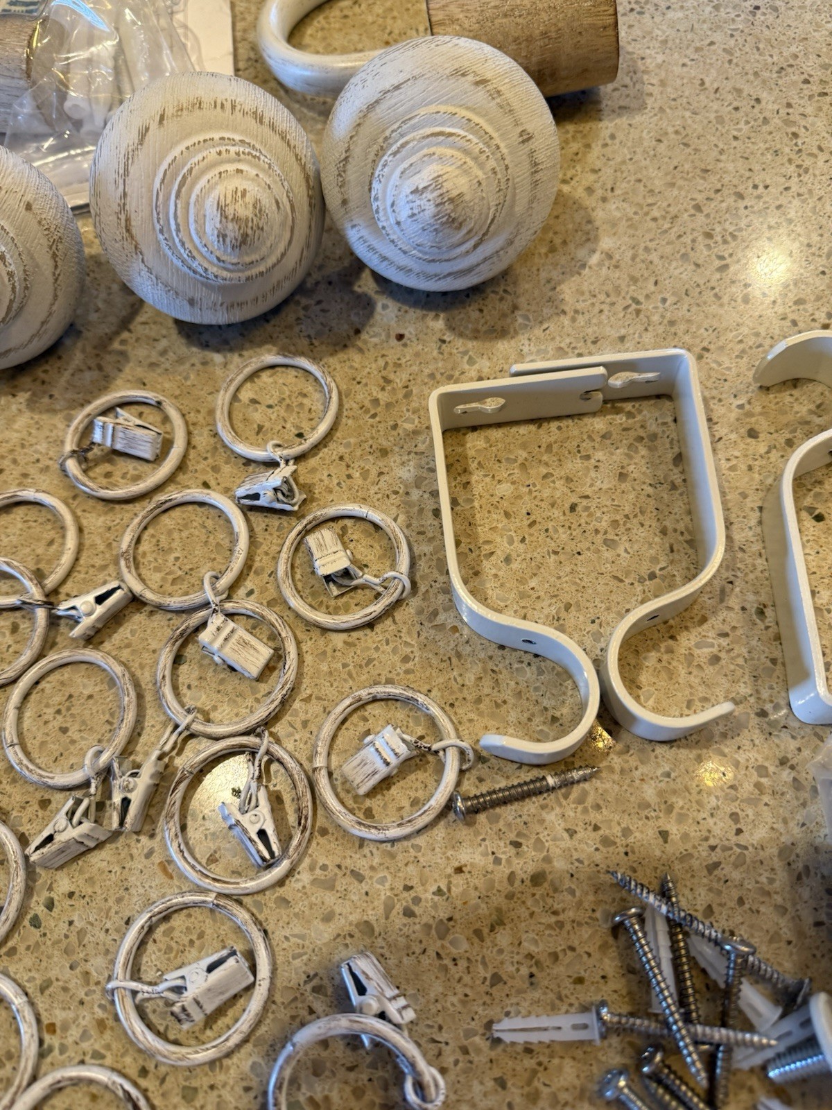 Unbranded Lot Of Finials, Curtain Clips , and Hardware All Antique White Finish
