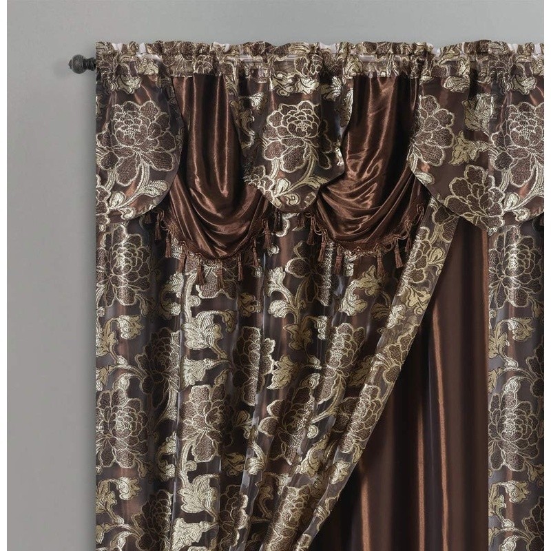 Double Layer Fancy Valance Floral Voile Curtain Light Filtering Privacy Decor US