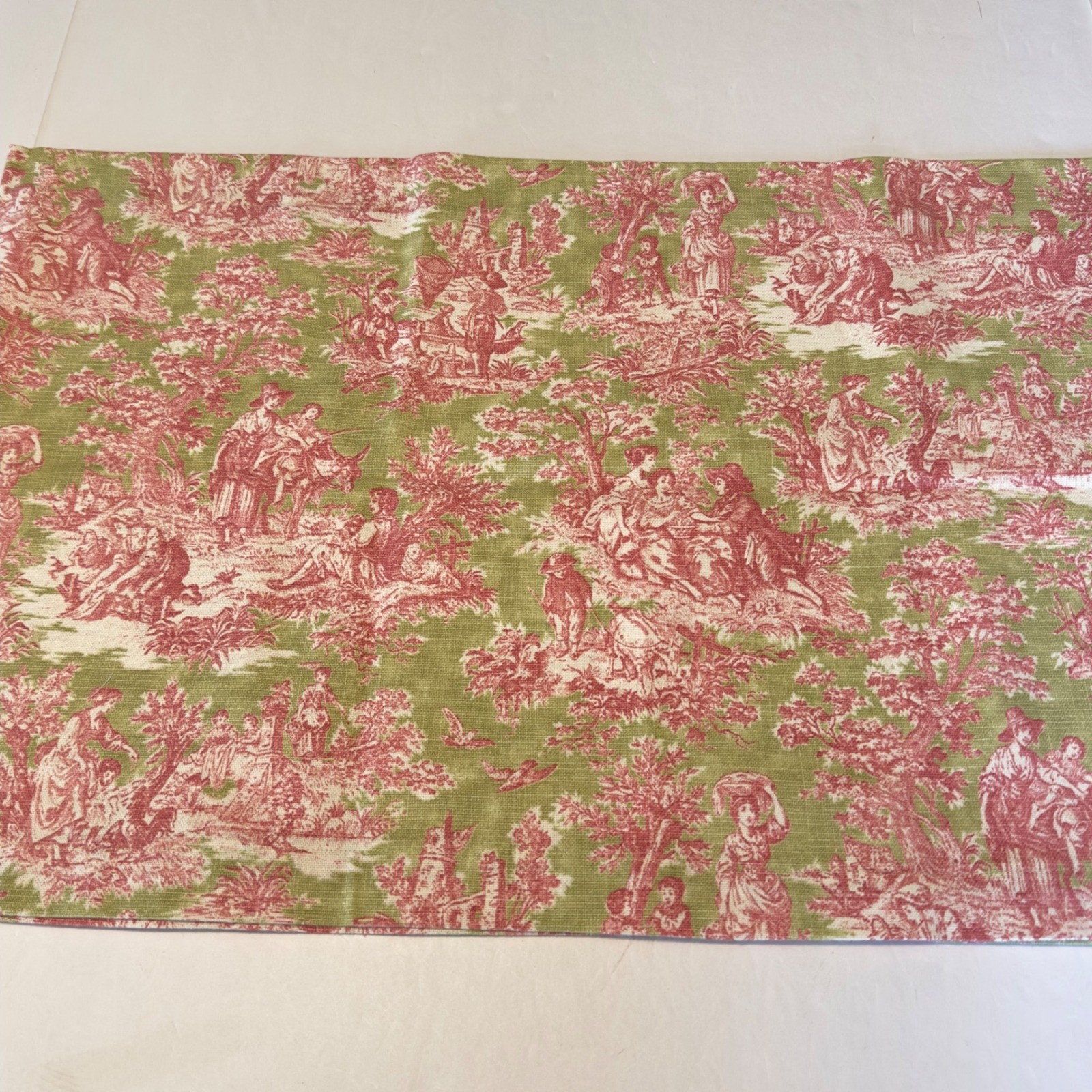 Vintage French Country Toile de Jouy Window Valance Red Green Pastoral 53×16