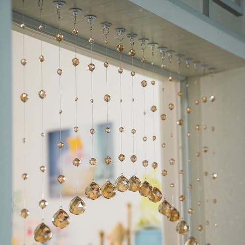 Crystal Beaded Curtain, 20 Strings Arched 40″W x 23″L (Pack of 1) Chamgagne