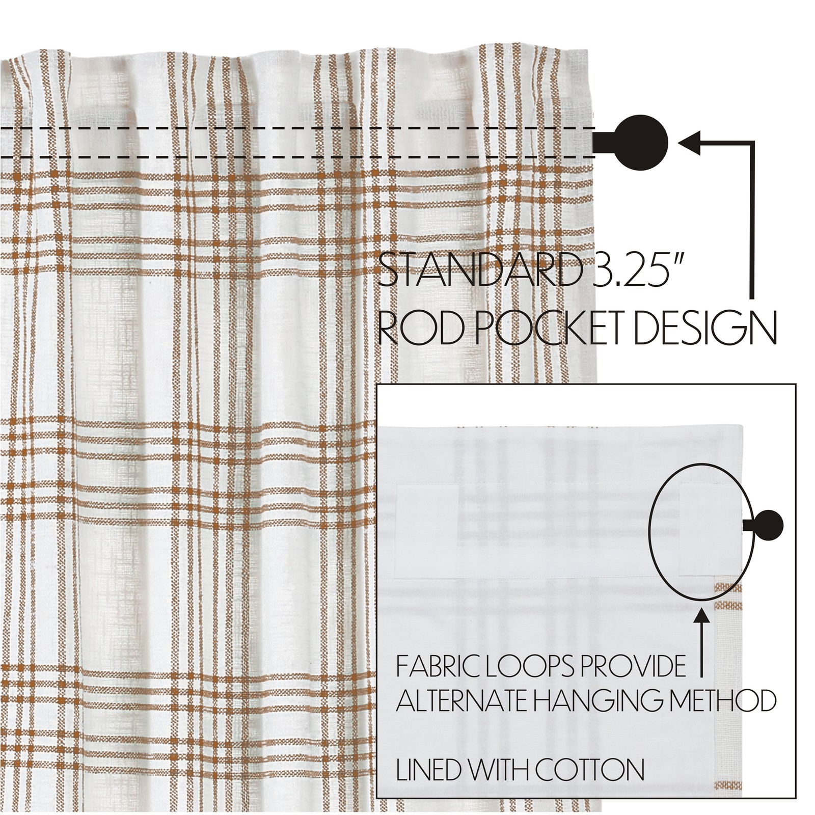 VHC Brands Farmhouse 24″x36″ Tier Pair Tan Rod Pocket Kitchen Window Curtains