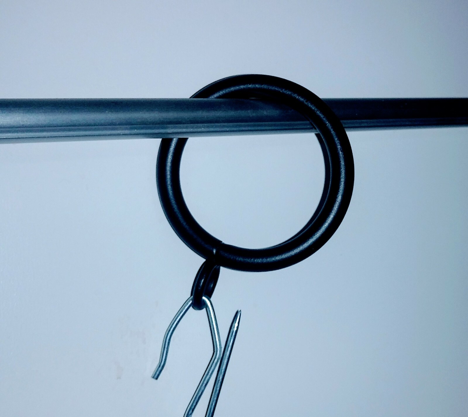 1-1/2″ BLACK IRON drapery curtain drape rings with eyelet – PACK of 18 + hooks