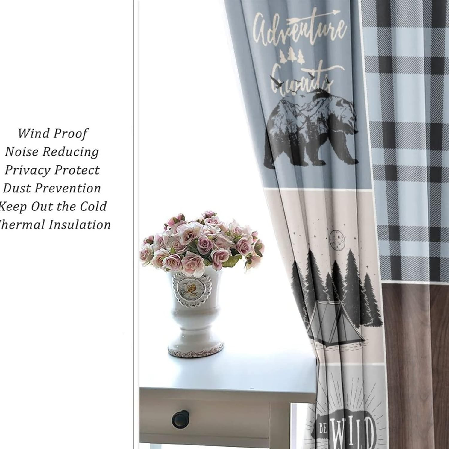 Rustic Bear & Deer Blackout Curtains, 2 Panels, Thermal Insulated 84×42