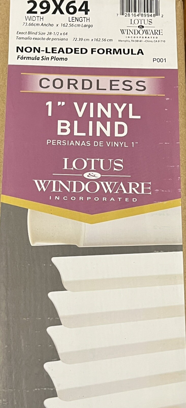Lotus & Windoware 1” Vinyl Mini Blind 29″ x 64″ (White) Qty-1 Free Shipping