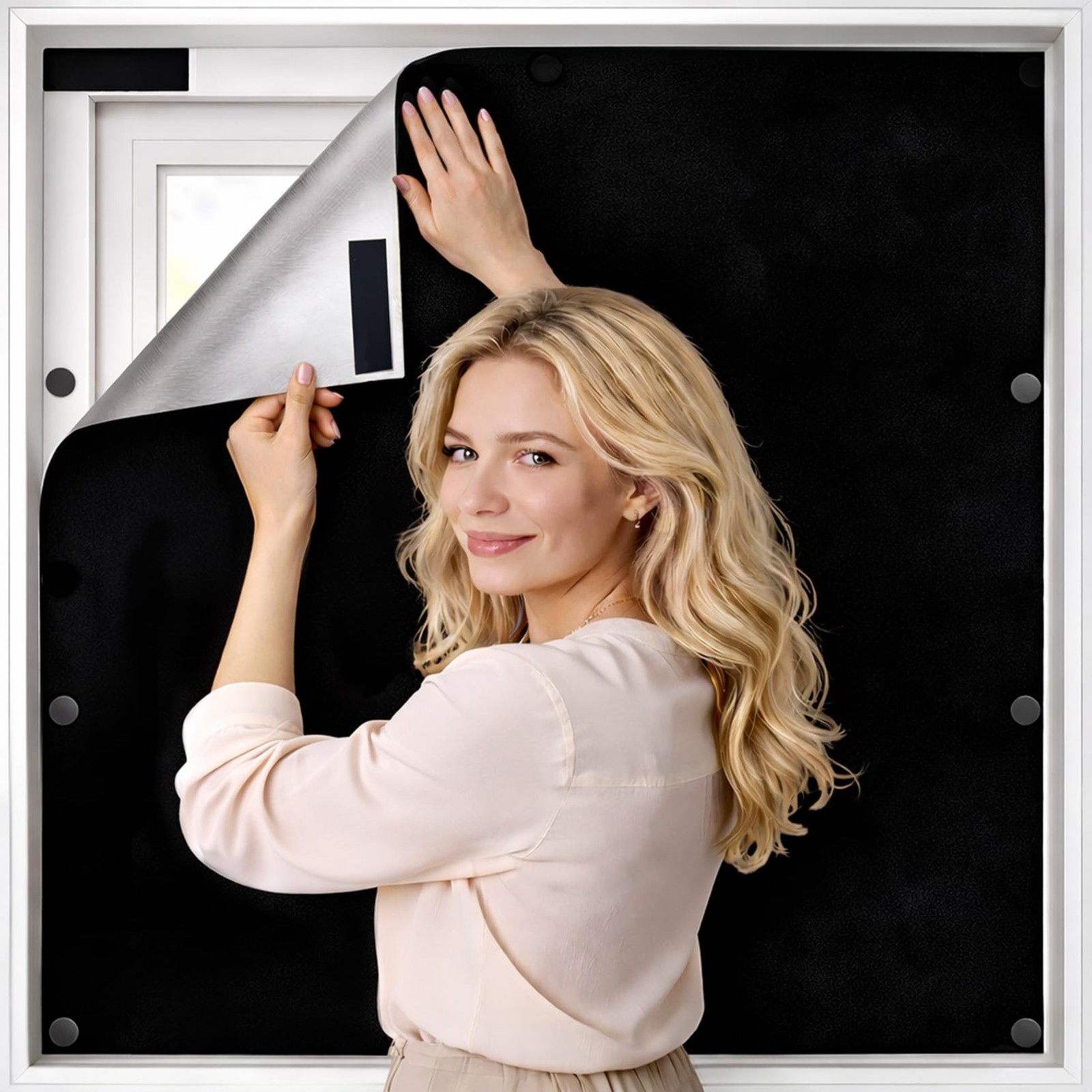 100% Blackout Curtains for Bedroom, Magnetic Black Out Window Cover, 57″ x 39…