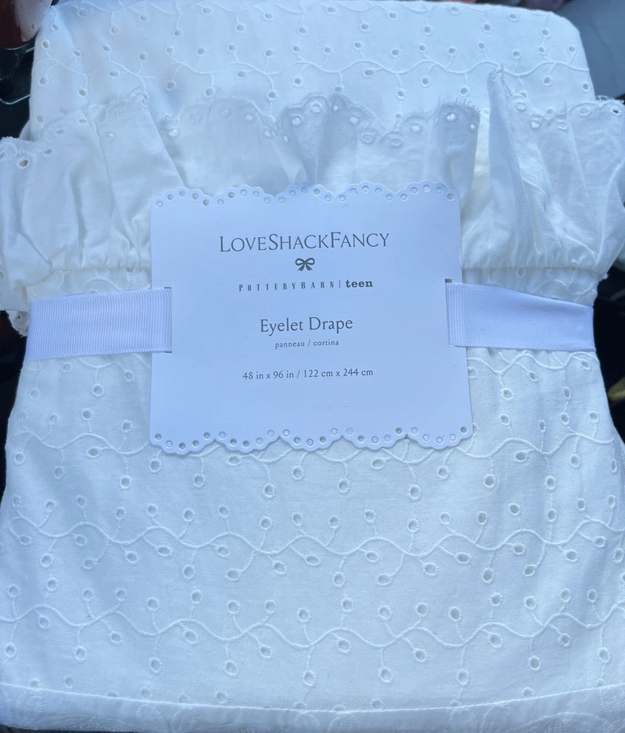 New OnePottery Barn Teen LoveShackFancy Eyelet Curtain drape 48 X 96 NWT WHITE