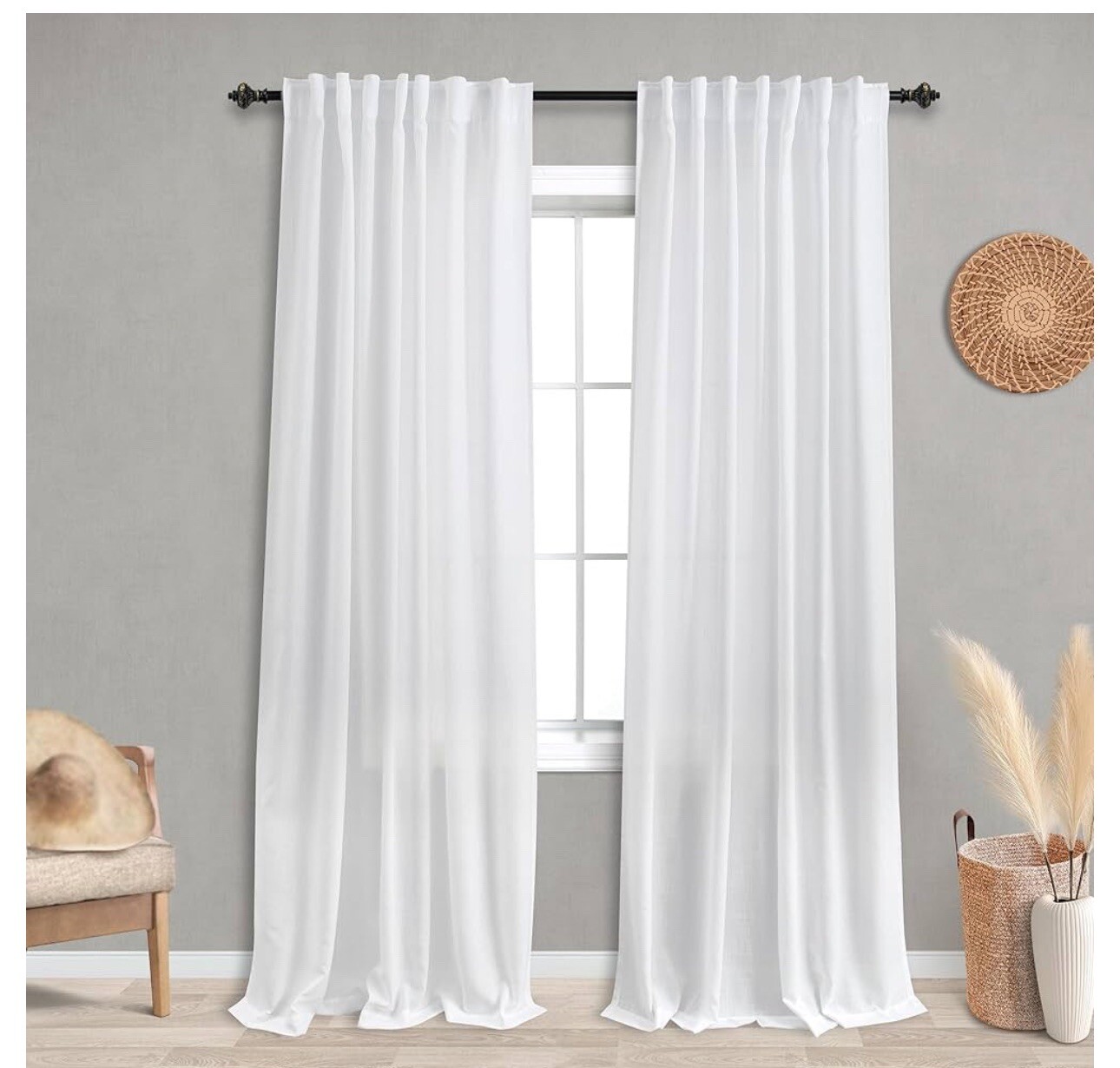 90 Inch Curtains for Living Room, Sheer White Long Light Filtering Semi Privacy