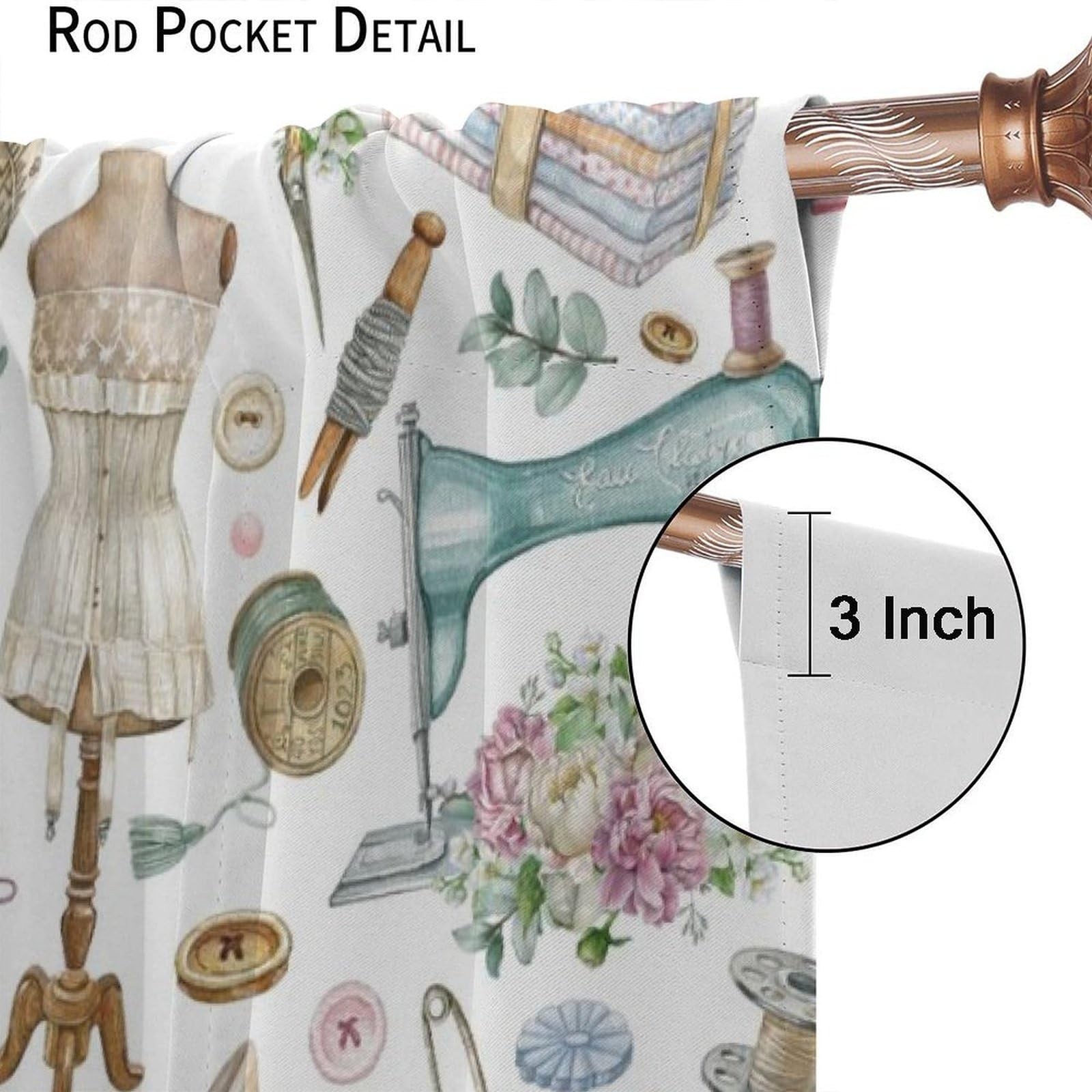 Sewing Theme Window Curtain,Vintage Sewing Machine Tool Pattern Print Curtain…