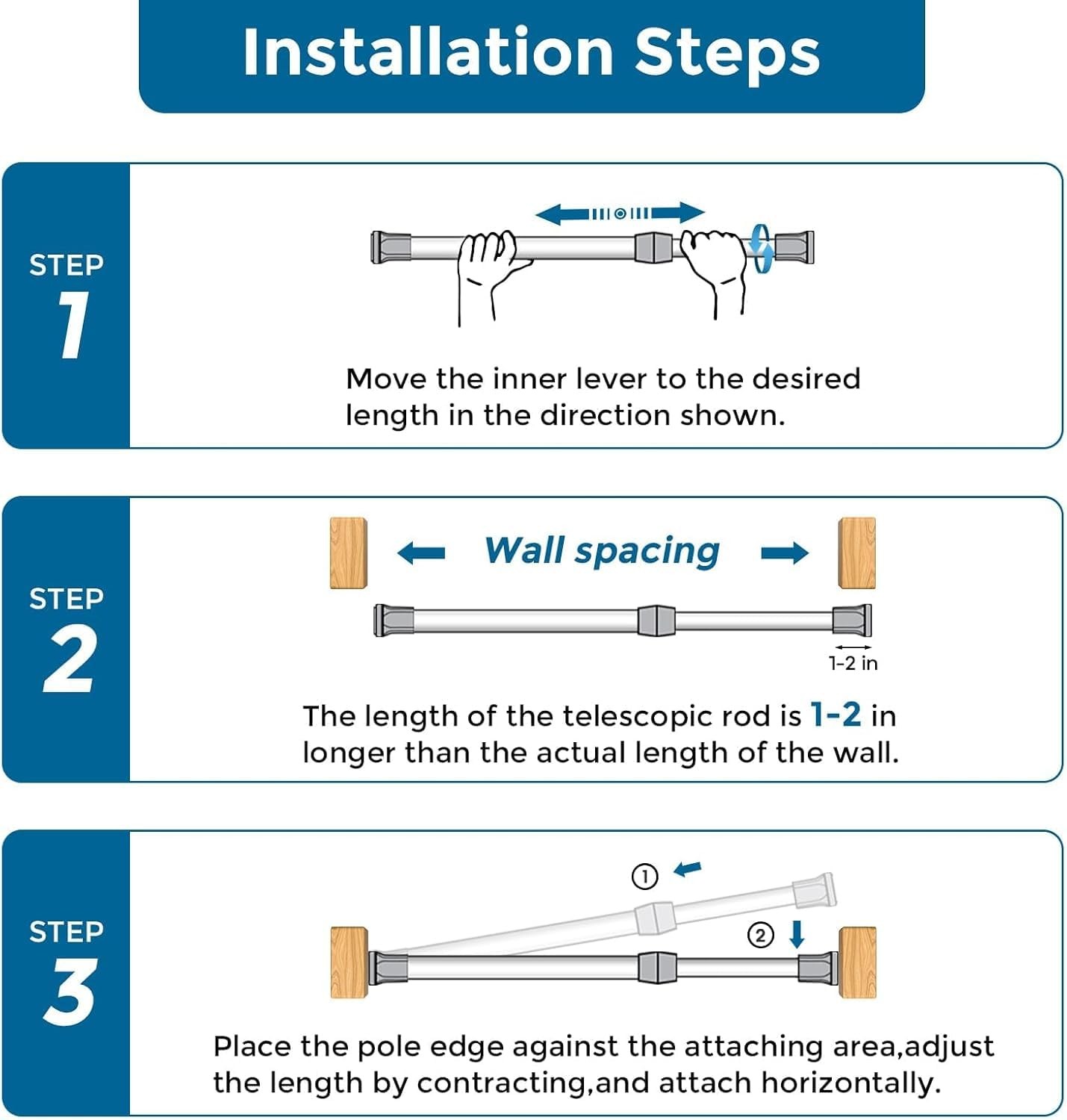 Curtain Rods No Drilling for Windows 28 to 48 Inches,1/2 Inch Diameter No Dri…