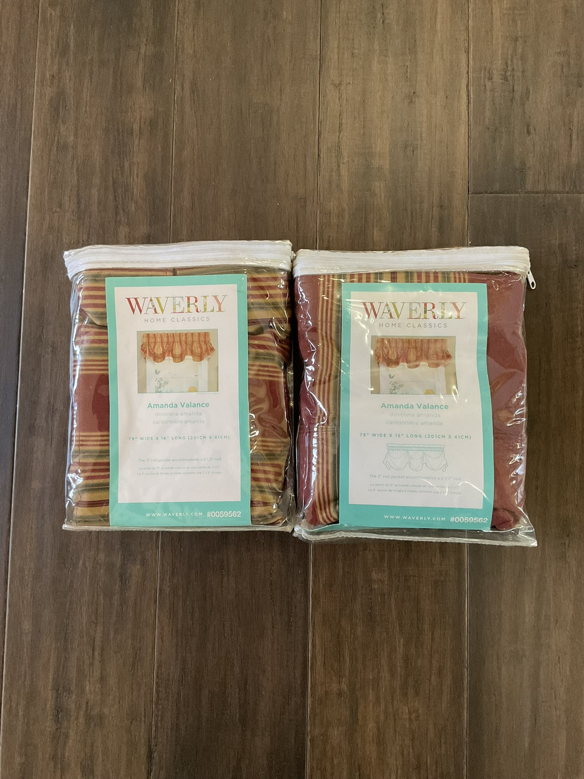 Waverly Home Classics Amanda Valance Red Sweetwater Stripe 16″X79″ Set Of Two