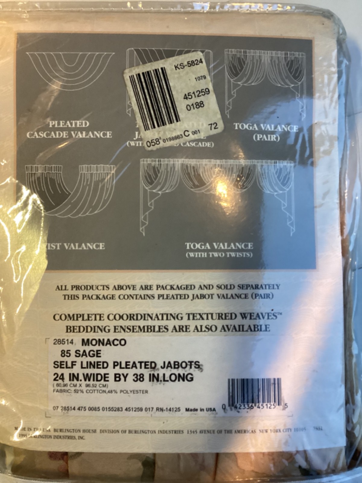 Vintage Burlington House Textured Weaves Pleated Jabot Valance New (Sealed)