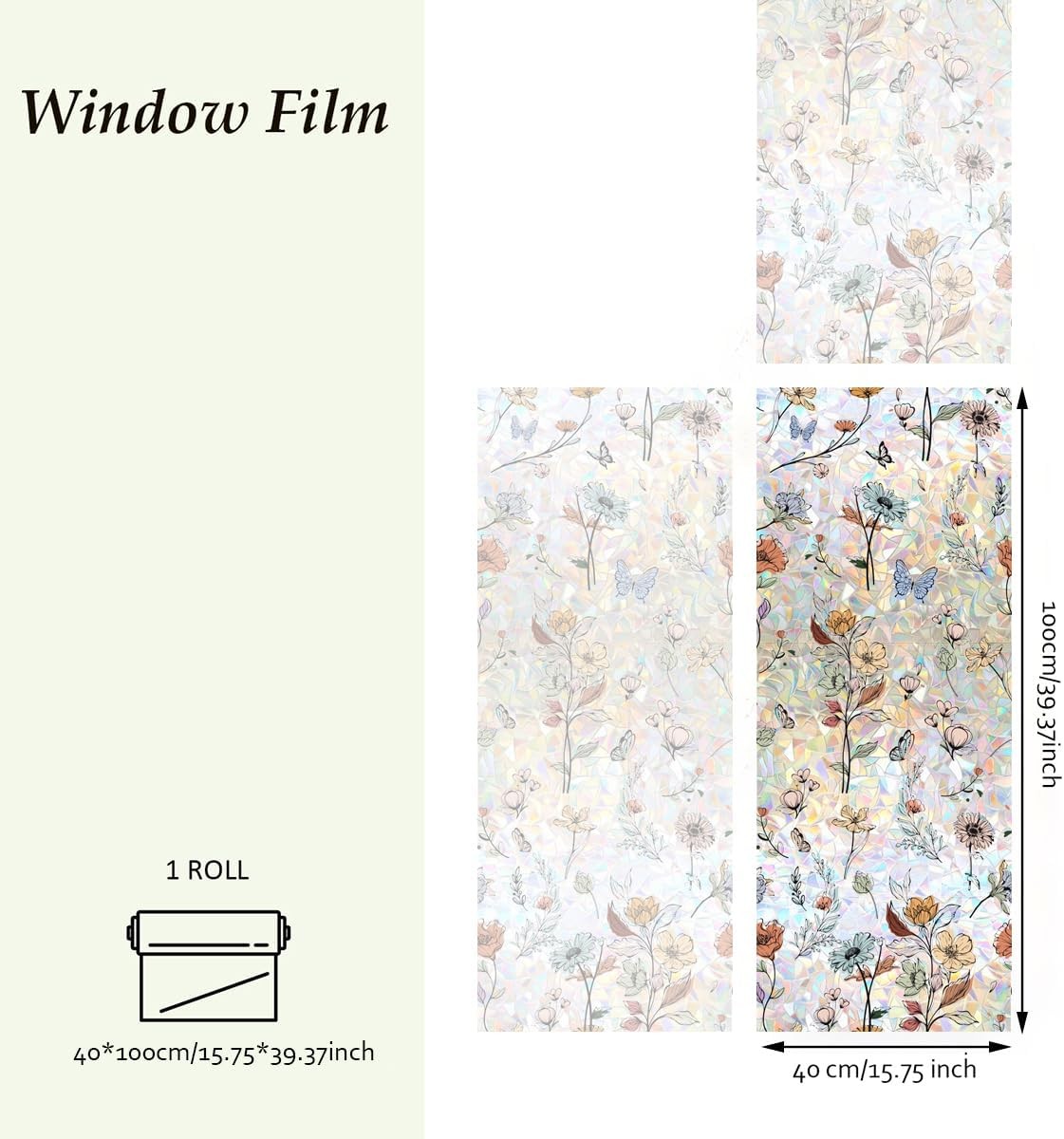 Boho Flower Stained Glass Window Film 3D Rainbow Privacy Cling Decor
