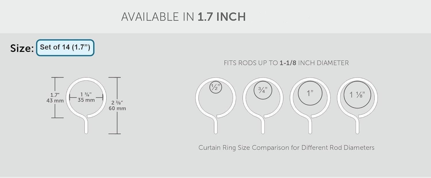 Ivilon Drapery Eyelet Curtain Rings 1.7″ Ring for Curtain Hook Pins Set of 14