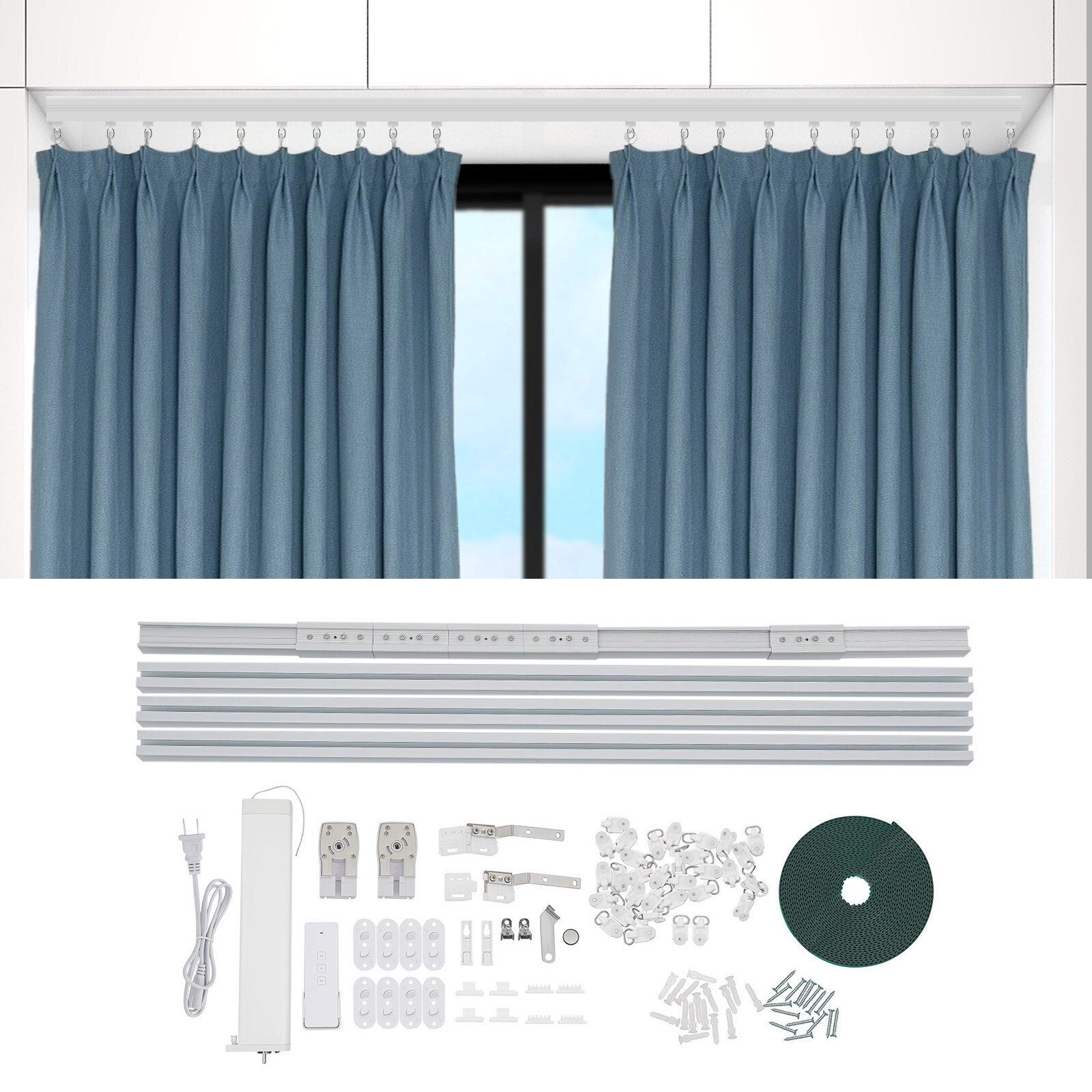 Smart Motorized Curtain Track W/ Remote Control Electric Curtain Track White USA