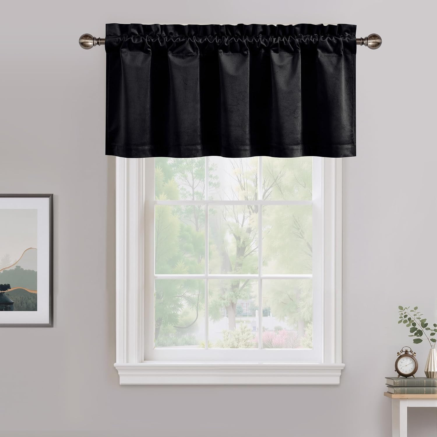 Black Velvet Valance Curtains for Windows 18 Inch Length, Kitchen Window Treatme