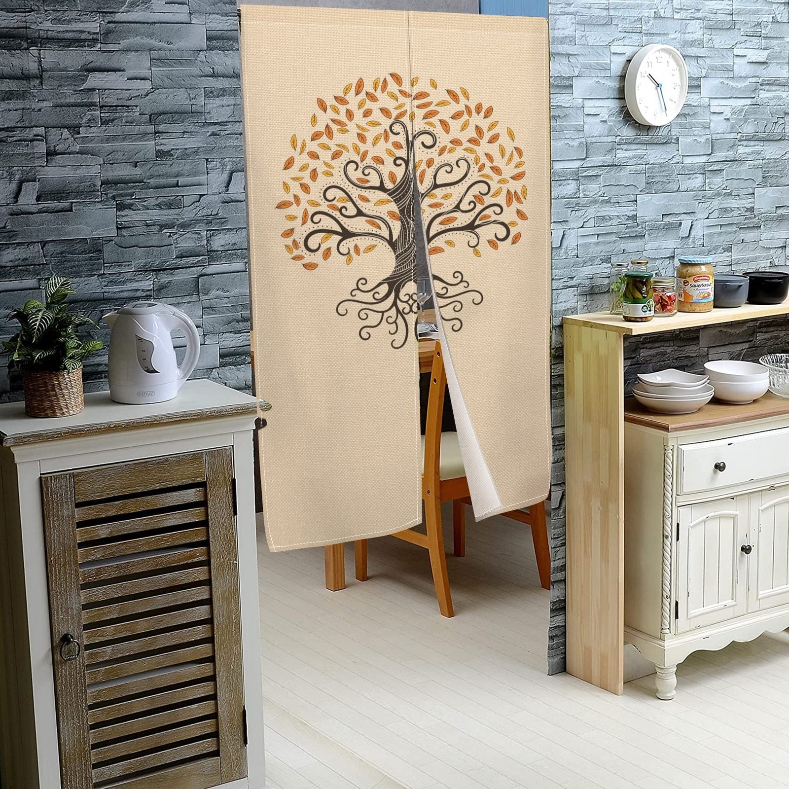 Japanese Noren Doorway Curtain Window Treatment Doorway Curtain Abstract Tree…