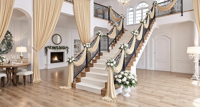 40 ft×20 ft Beige Ceiling Curtain Drapes for Weddings Parties,Wrinkle Polyester