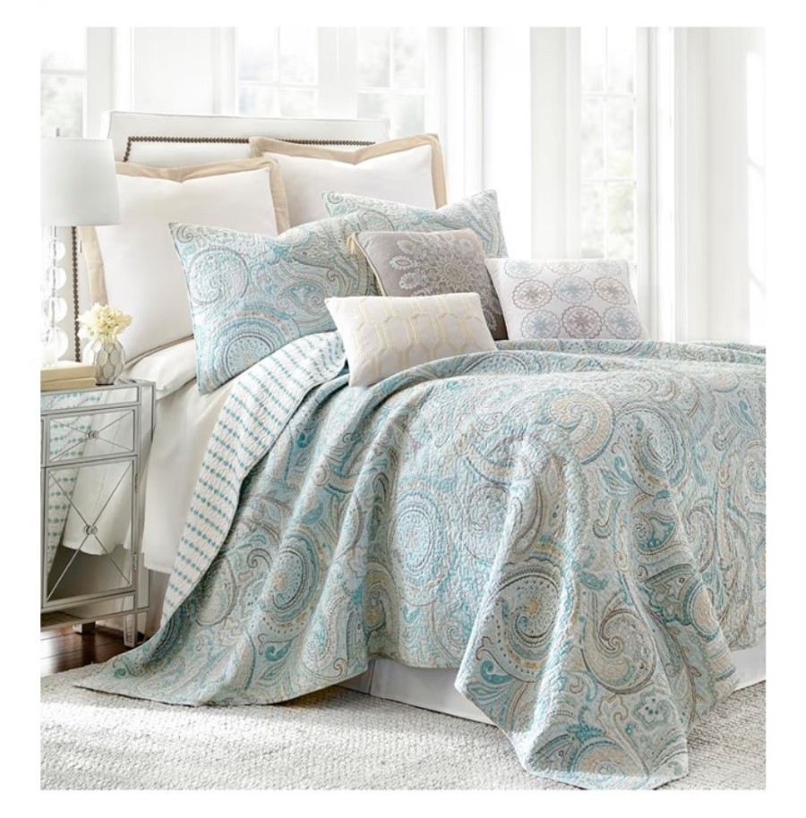 New Levtex Spruce Spa Lined Curtain Panel 55×84 Pale Aqua Blue Paisley Cotton