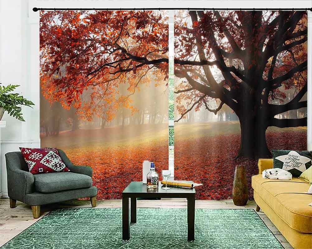 Cross Tree Many Leaves 3D Curtain Blockout Photo Printing Curtains Drape Fabric