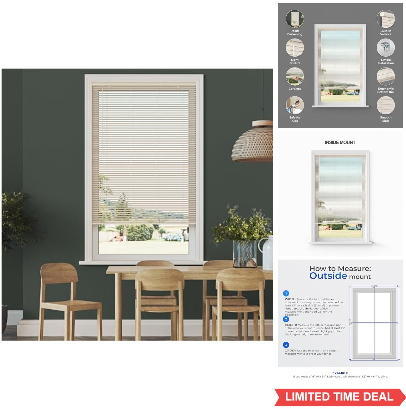 Room Darkening Vinyl Mini Blinds 18 x 36 Cordless Alabaster Inside Mount