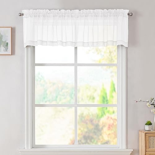 Valances 14 Inches Long for Living Room Pocket 2 42″W x 14″L (Pack of 2) White