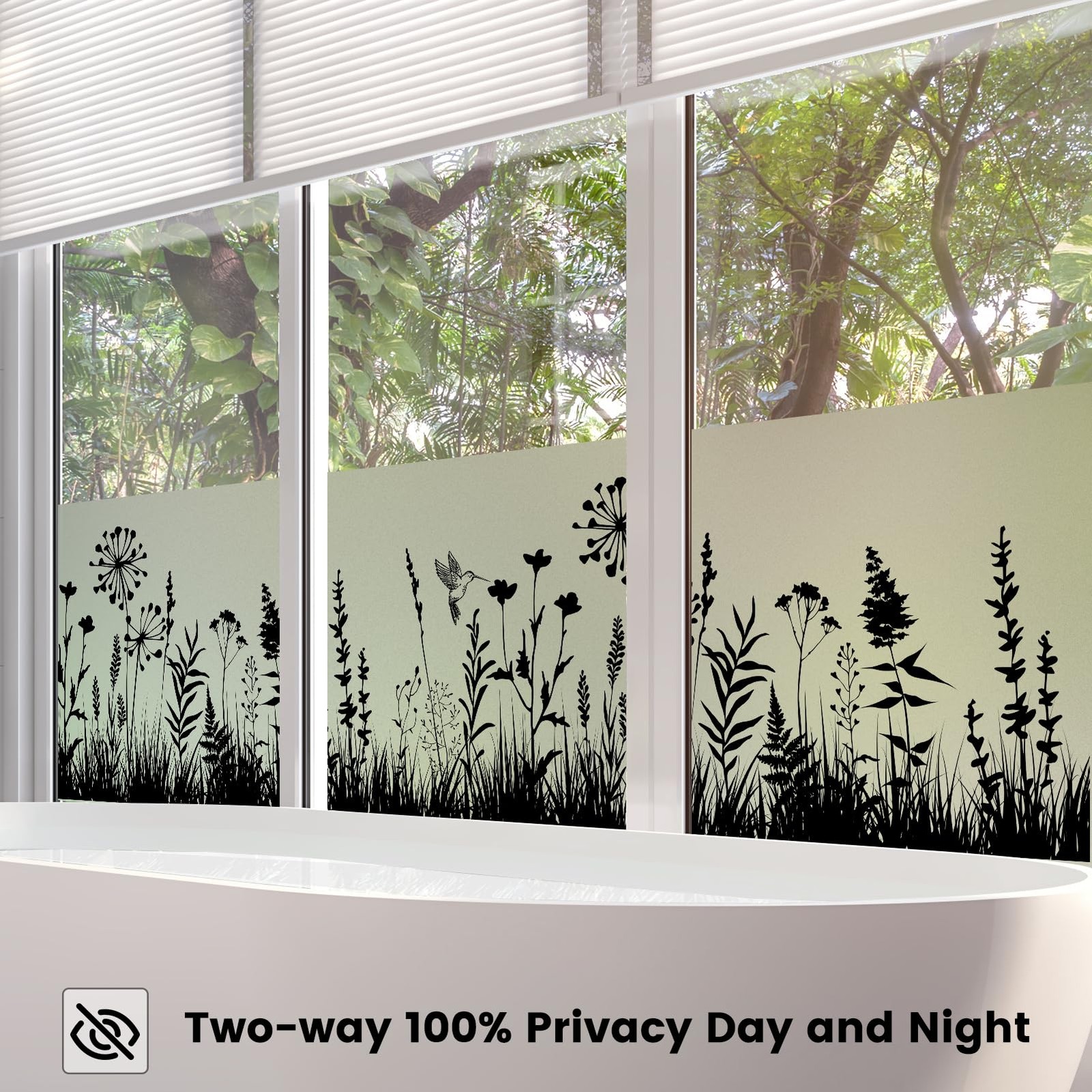 Decorative Floral Black Frosted Window Film Static 35.4″ x 78.7″, A424-black