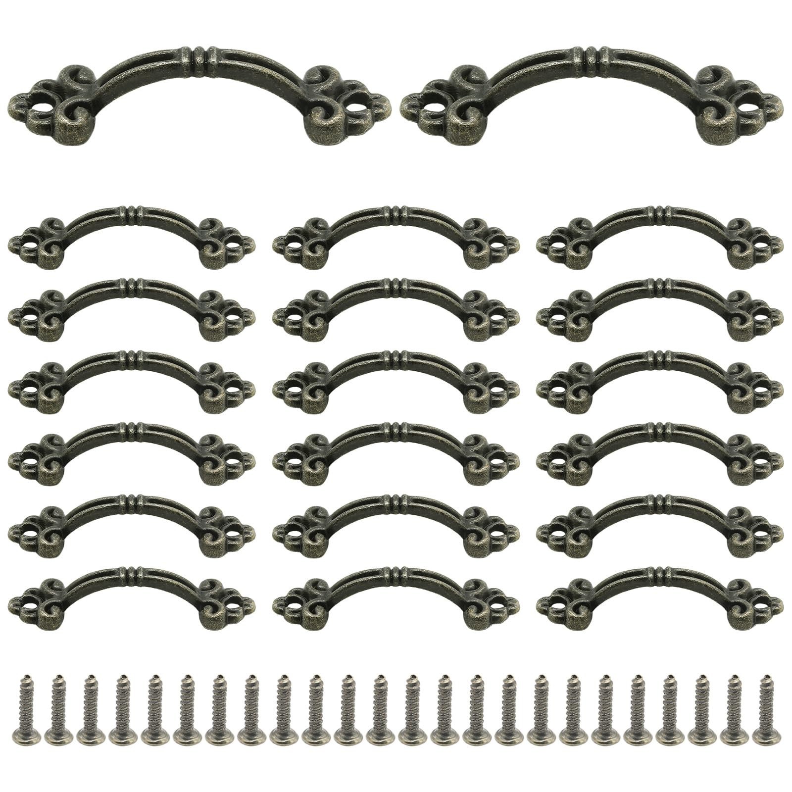 20Pcs Bronze Mini Drawer Handles, 1.54 Inch Hole to Hole | Zinc Alloy, Vintag…