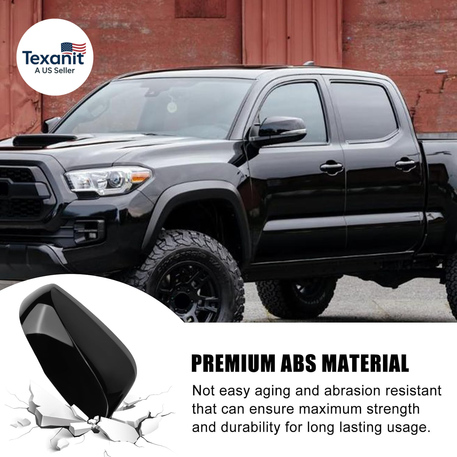 Gloss Black Replacement Mirror Cover Caps for 2016-2023 Toyota Tacoma with Turn