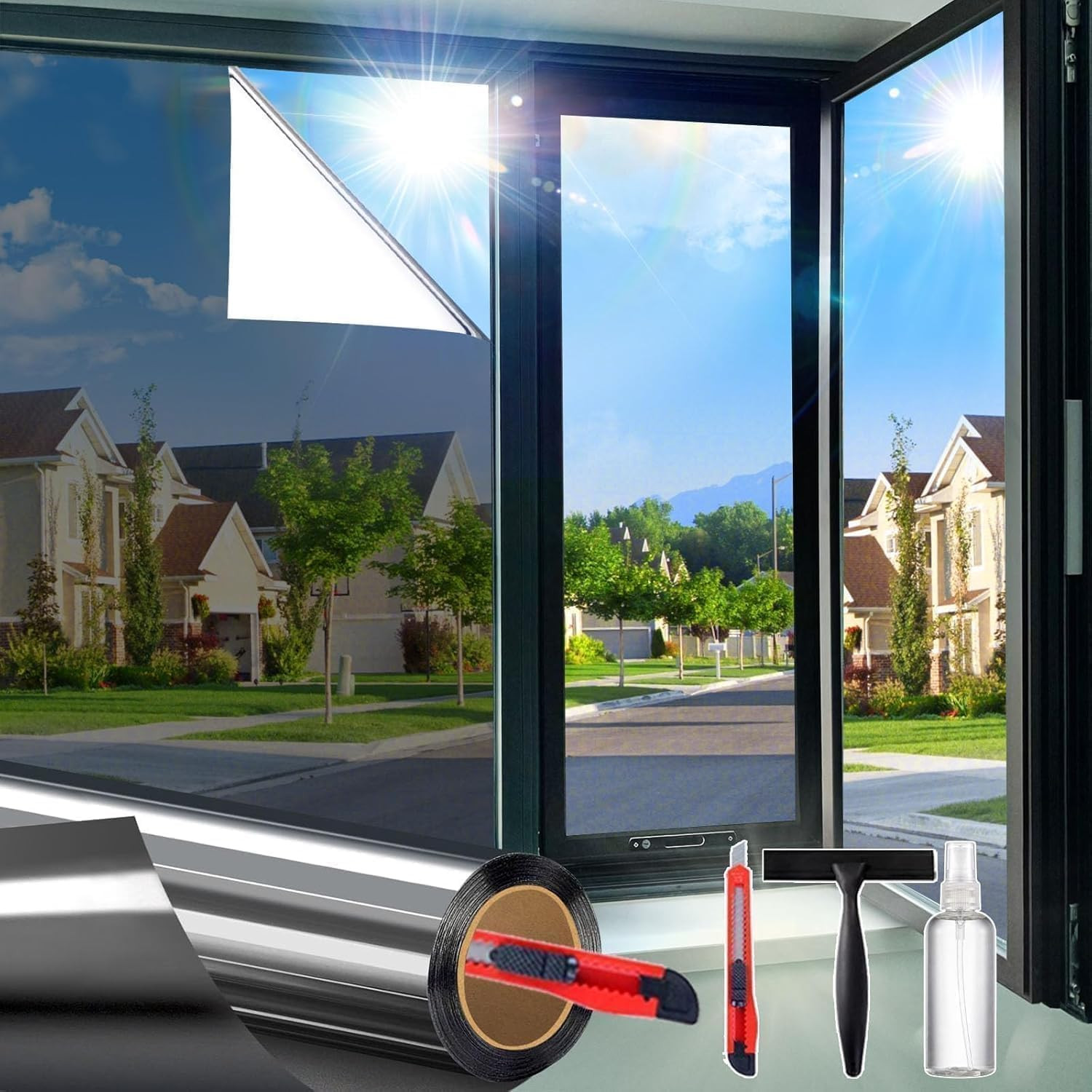 One Way Mirror Window Privacy Film 17.5×78.7 Heat UV Block Static Cling Tint