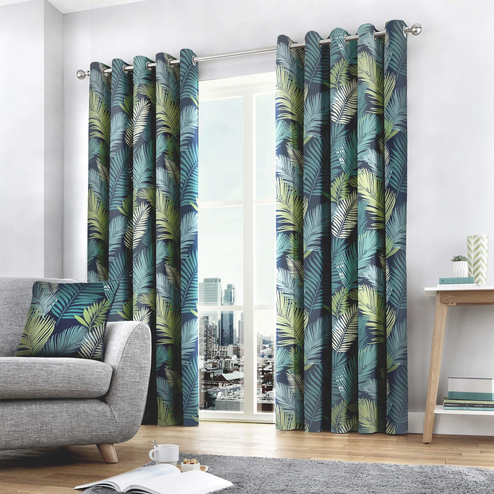 Eyelet Curtains, 100% Cotton, 168 x 137 cm, Multicoloured