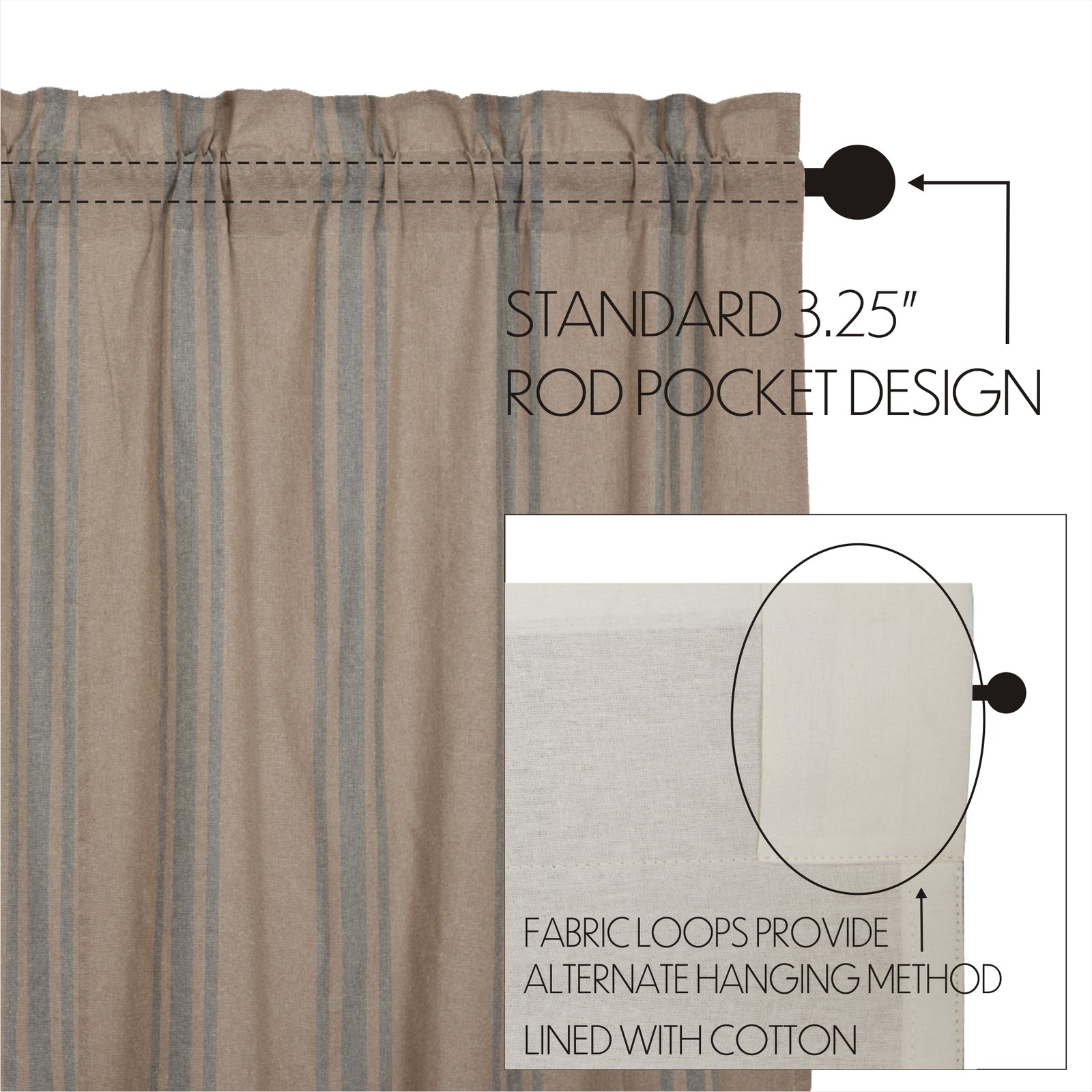 VHC Brands Farmhouse 24″x36″ Tier Pair Blue Rod Pocket Kitchen Window Curtains