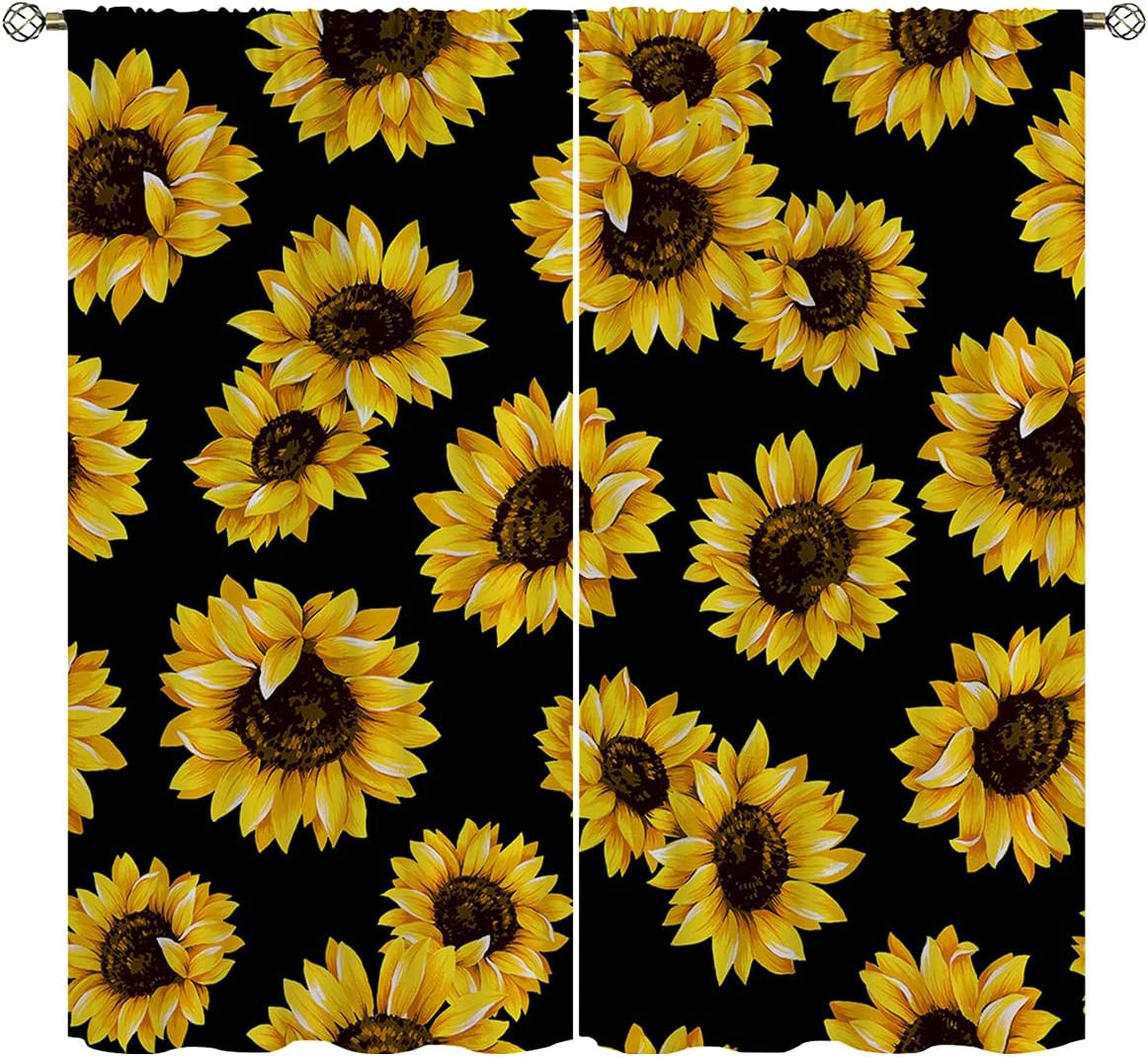 Sunflower Blackout Curtains for Home Decor,Floral Seamless Pattern Sunflowers Ro