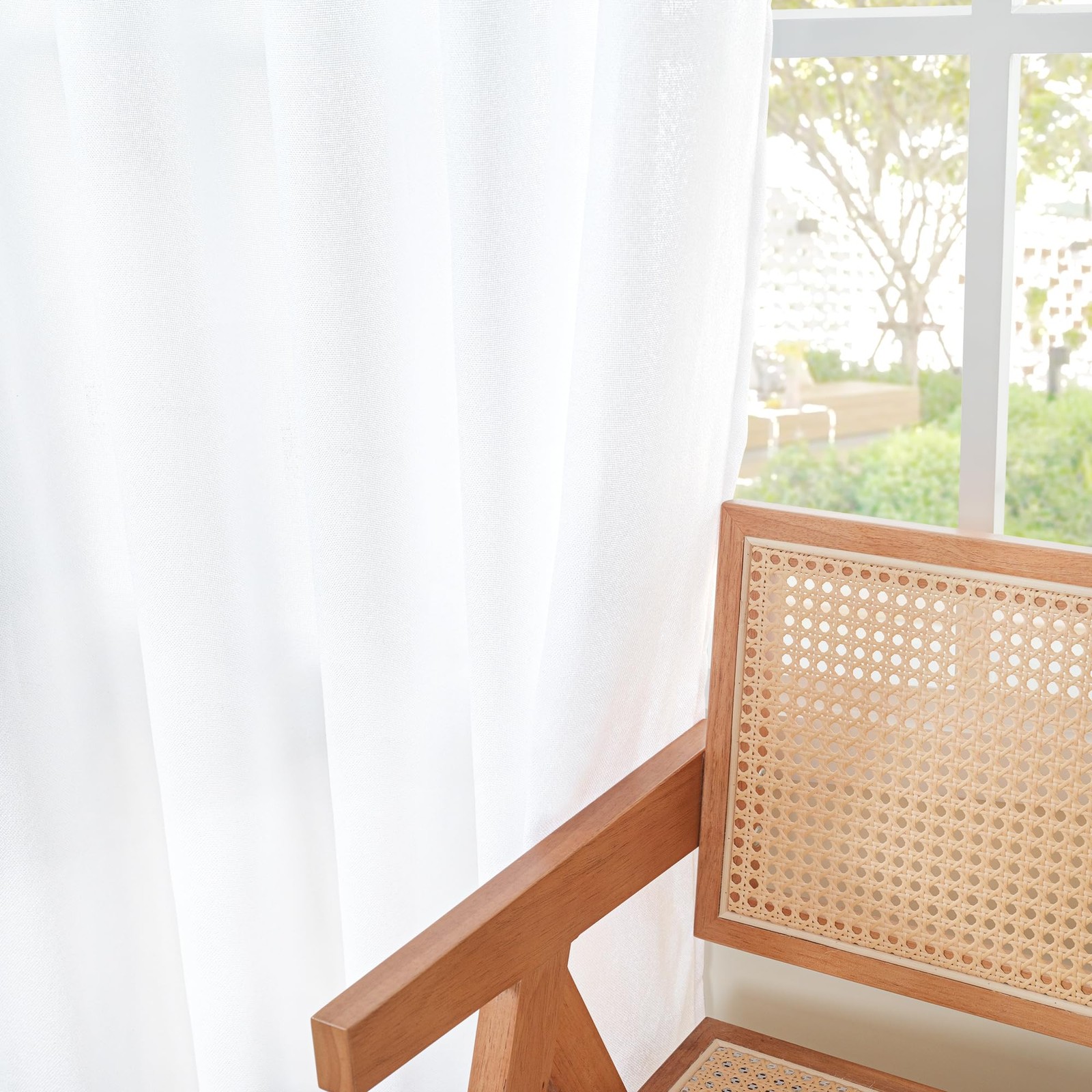48 Inch Length White Linen Curtains, Short Light Filtering Drapes with Bronze…