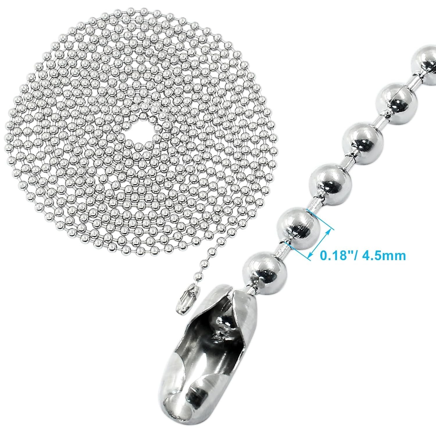 10 Feet Stainless Steel Ball Chain, 4.5mm Beaded Pull Chain Extension Dog Tag Ch