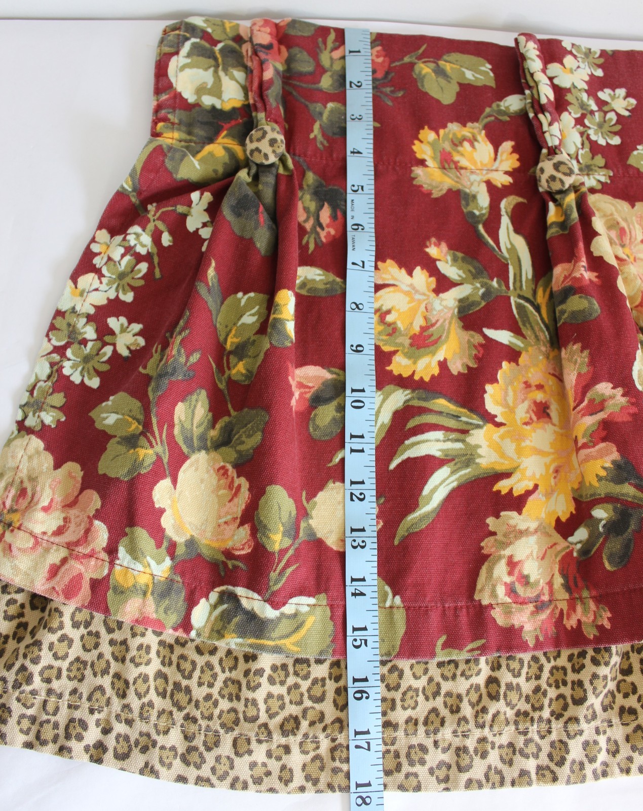 American Living Layered Floral Leopard Valance 48×18 Pinch Pleat Back Tab Cotton