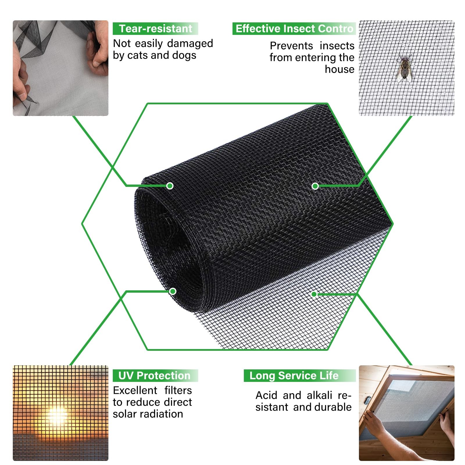 DIGDRAM Window Screen Replacement Kit 32 Inch X 66 32 Inch×66 Feet, Black