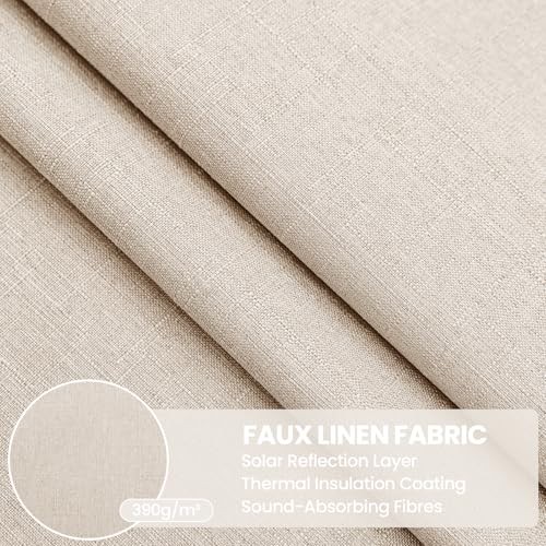 Linen 100% Blackout Curtains for Bedroom, Black 52″W x 96″L (Pack of 2) Beige