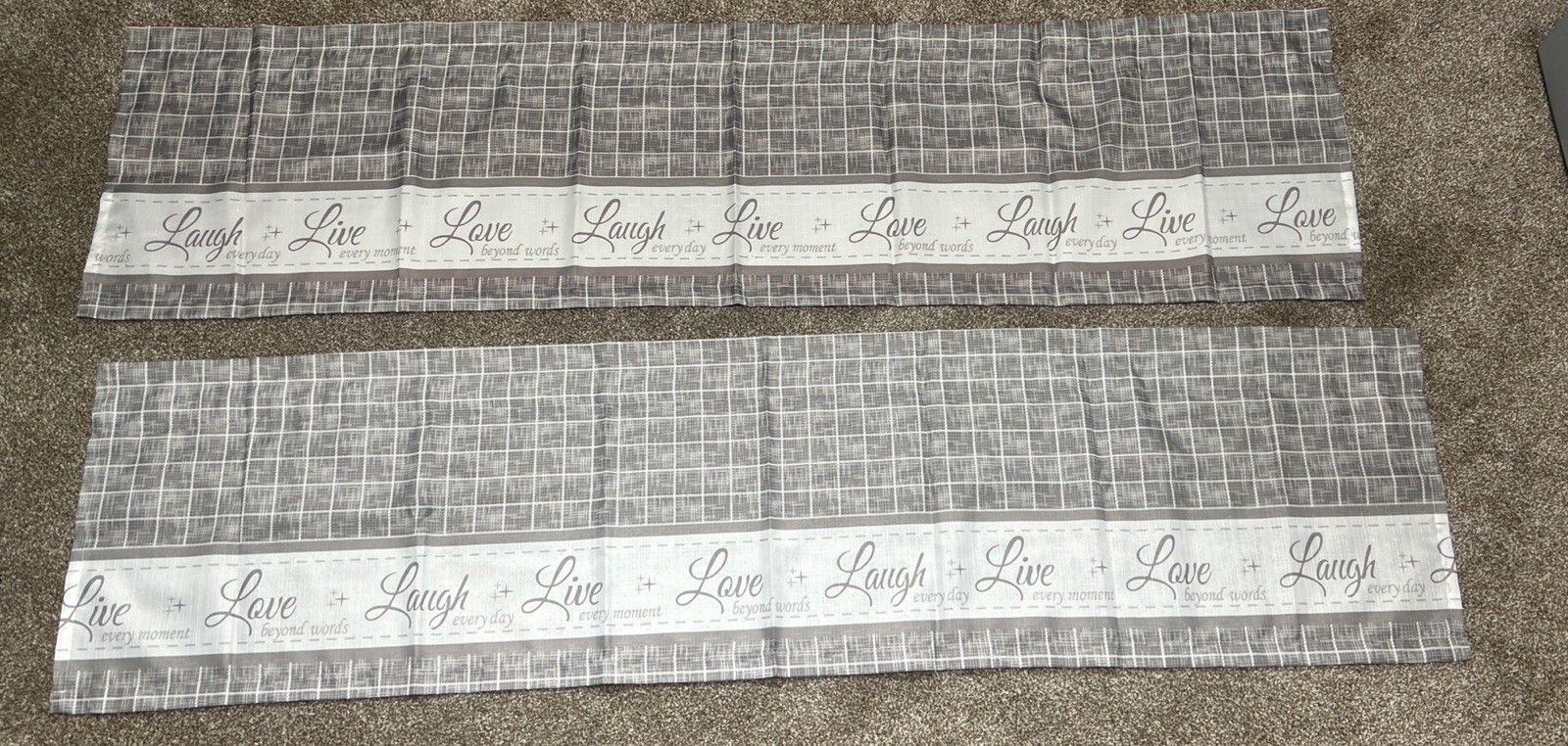 A Pair Of Live Love Laugh Decorative Curtain Valance 57”x 14.5Polyester Charcoal