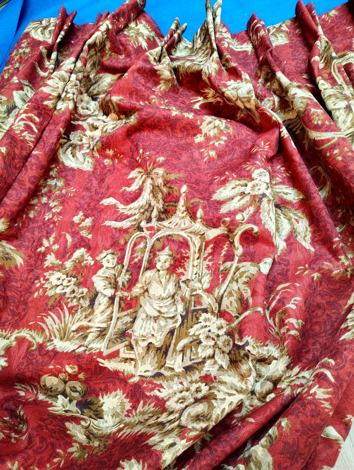 New Custom DRAPES Asian Toile Chinoiserie Red 2 pc Lined Large 72″w x 96″ lg