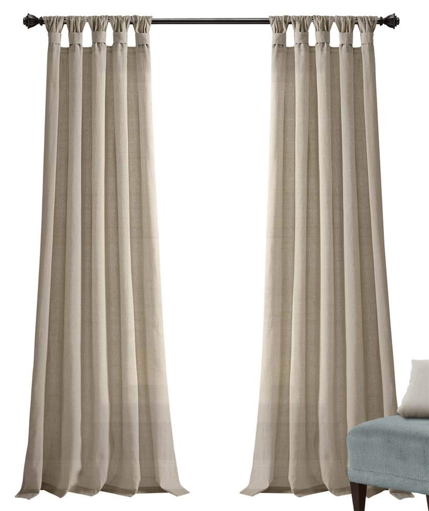 Burlap Knotted Tab-Top Window Curtain Panel Pair, 45″W x 95″L, Dark Linen