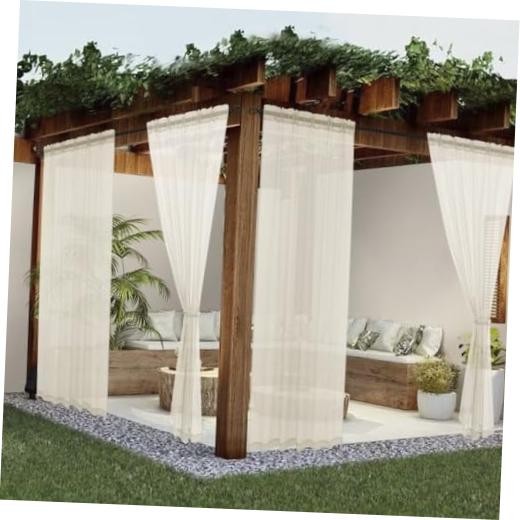 Sheer Outdoor Curtains for Patio Waterproof 2 52″W x 96″L (Pack of 2) Ivory