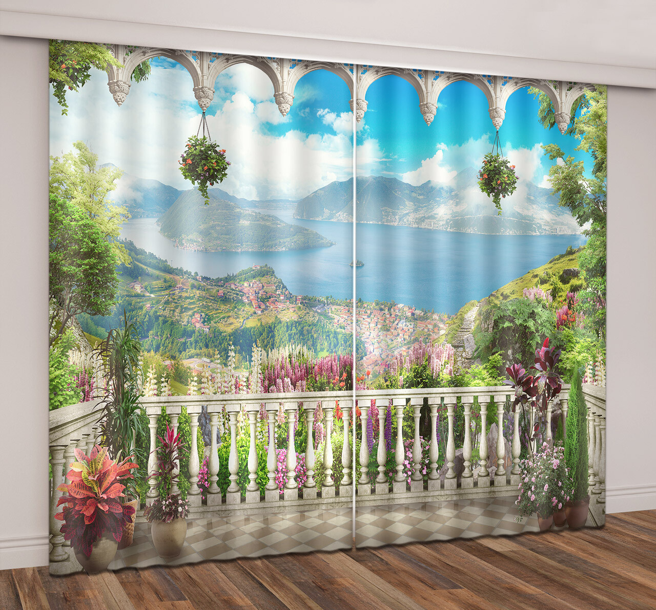 3D Arabian Flower Balcony Scenery Blockout Photo Curtain Printing Fabric Window
