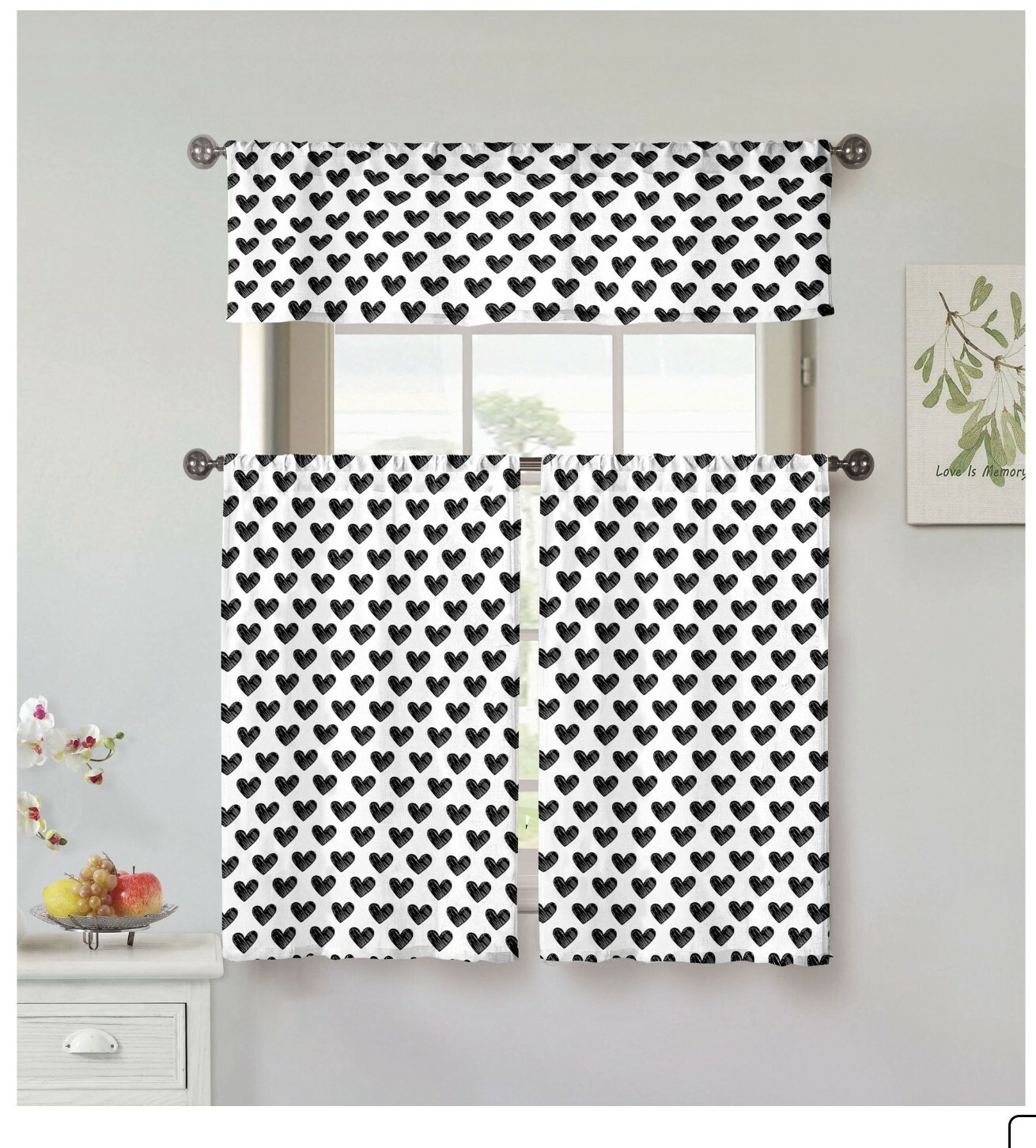 New KENSIE HOME Roza Print Kitchen Curtain & Tier Set 58″in X 15″ in