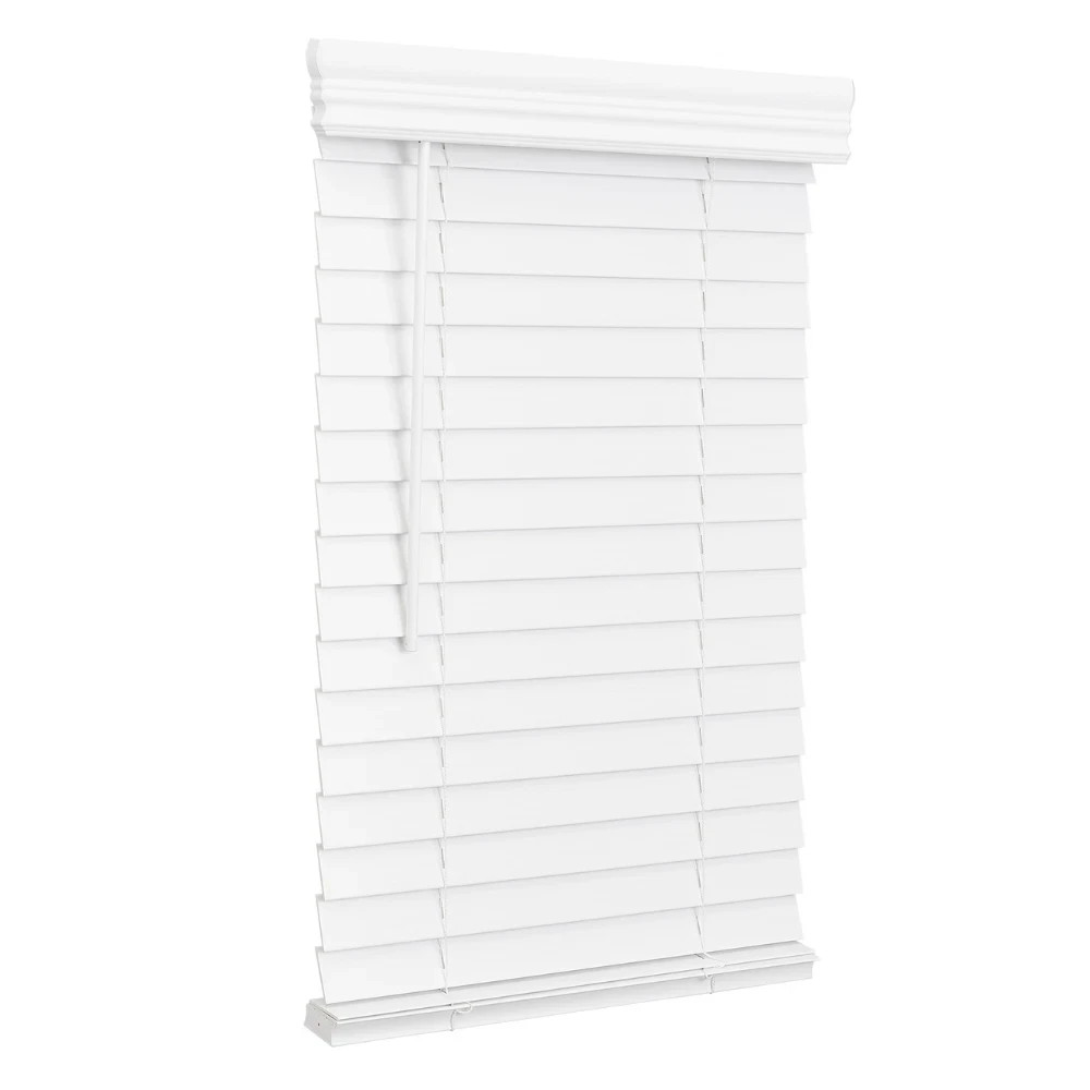Cordless, 2 Inch Faux Wood Blind, 24 Wide x 73 Length, Exact Width, White