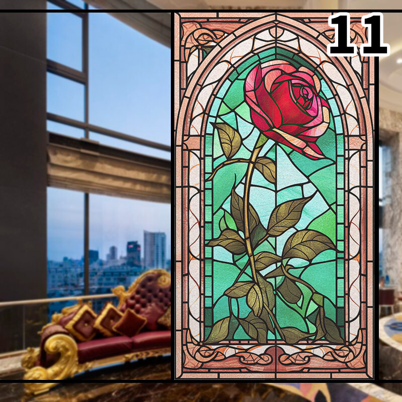 Retro Rose Stained Glass Film Frosted Window Sticker Bathroom Office Decor