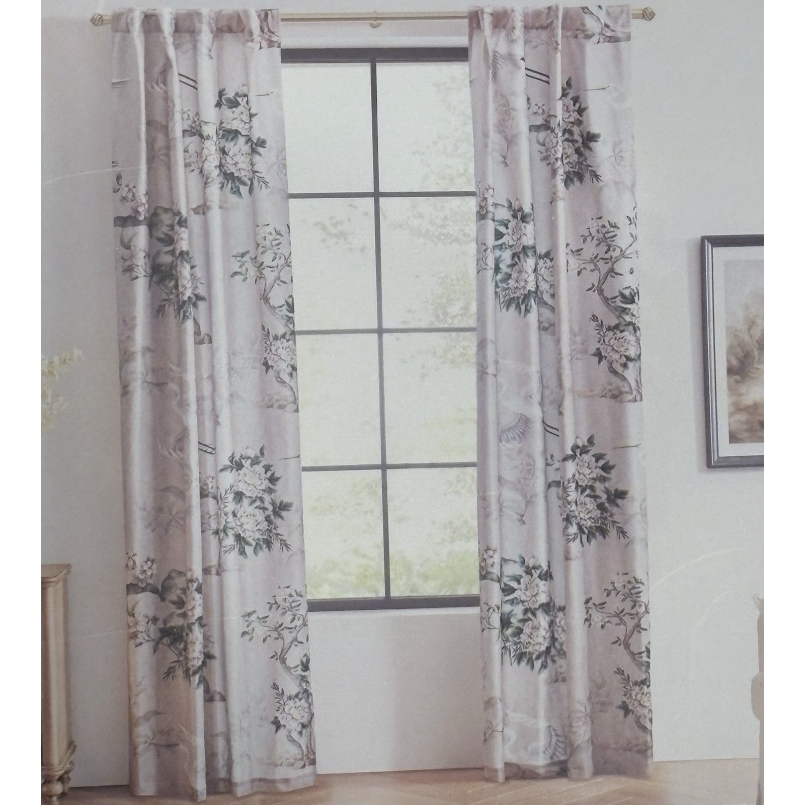 Callisto Home Heron Bird Window Curtains Panels 38 X 96” Set Of 4 Panels Blush