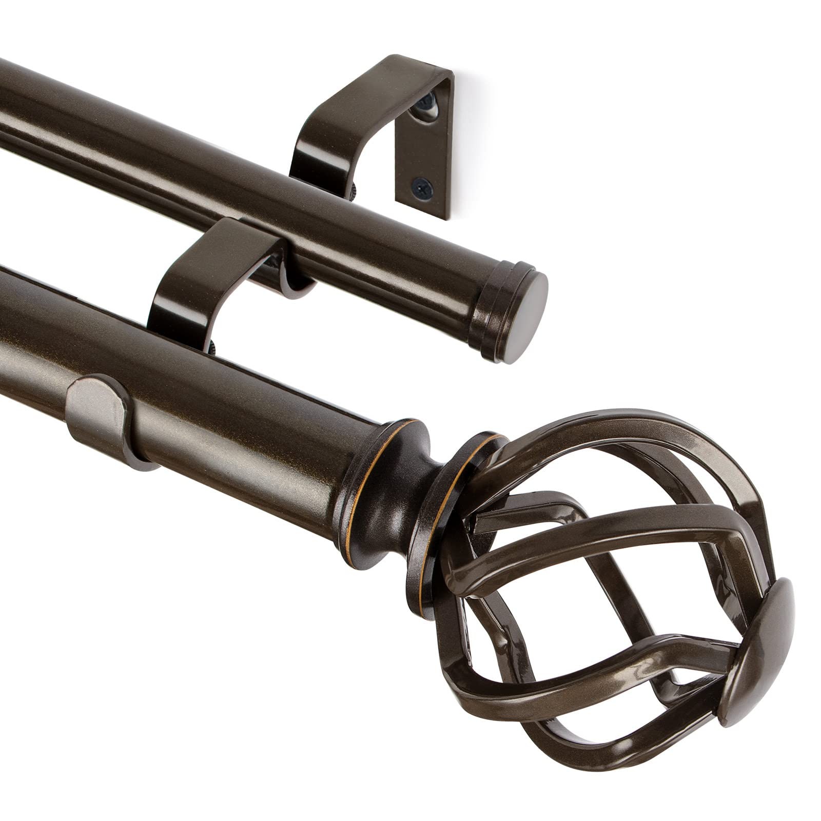 Kamanina 1 Inch Double Curtain Rod 72 To 144 Inches 6-12 Feet Antique Bronze