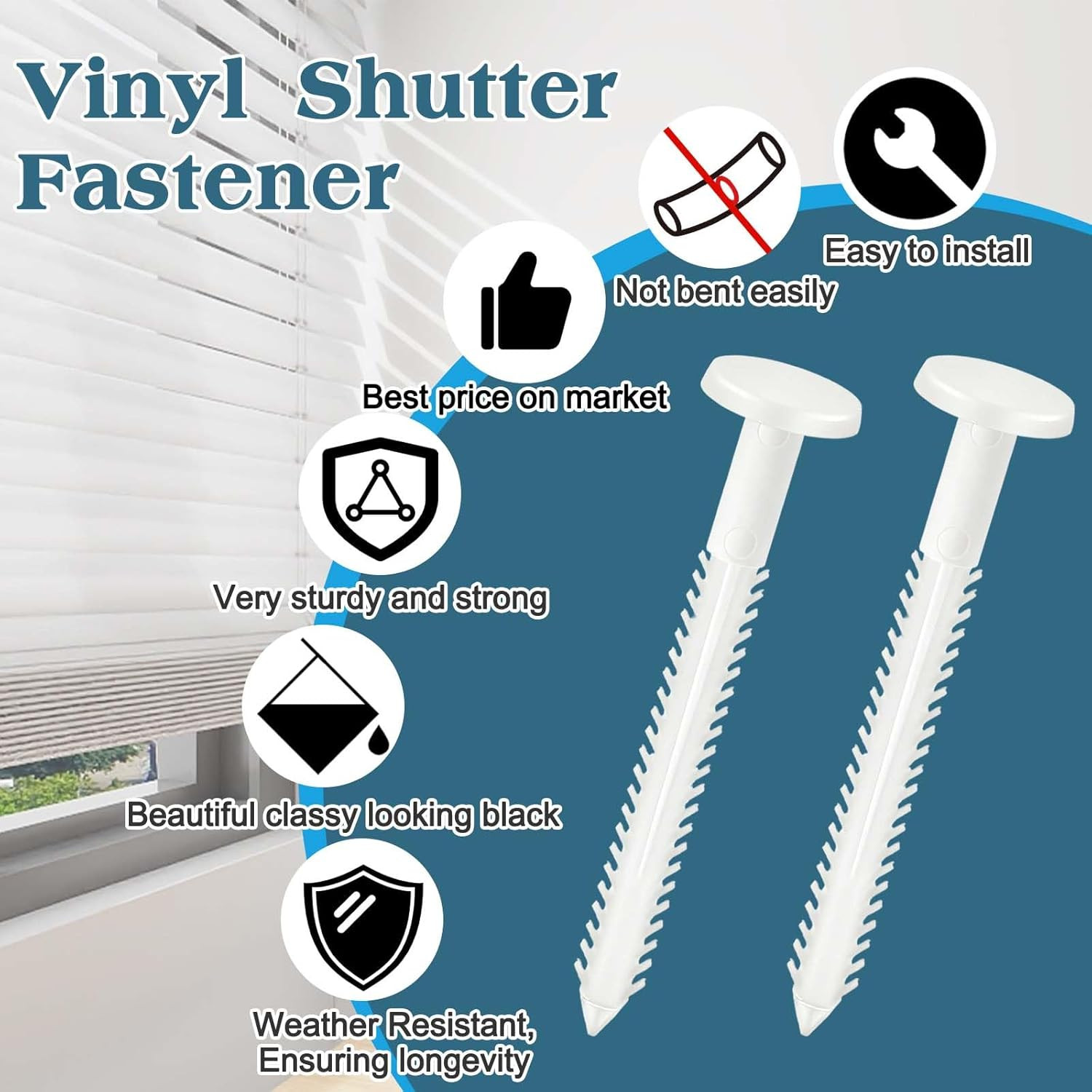 60Pcs 3 Inch Vinyl Shutter Fasteners, White Window Shutter Panel Pegs Shutter Sc