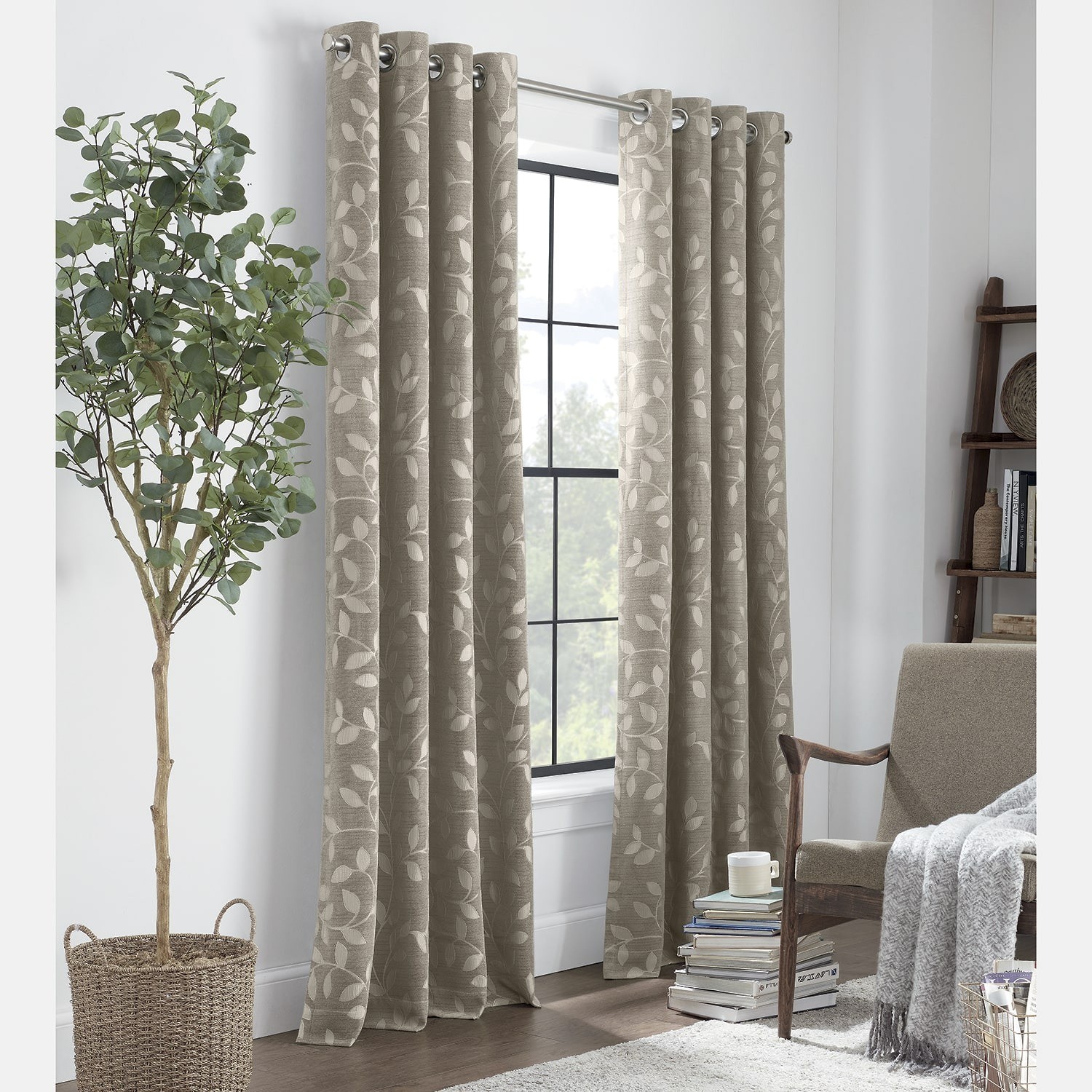 Linden Street Gwen Leaf Grommet Light Filtering Curtain Panel Gray 50 95